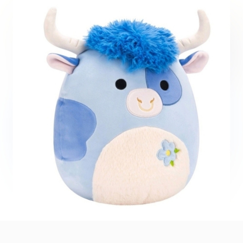 New Squishmallows 12" Bermayeh Blue Ball with Fuzzy White Belly and Flower Mediu - Picture 4 of 10